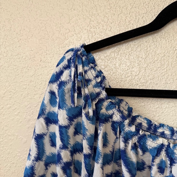 Knox Rose Blue & White Ikat Printed Short Puff Sleeve Blouse XXL - Picture 3 of 9